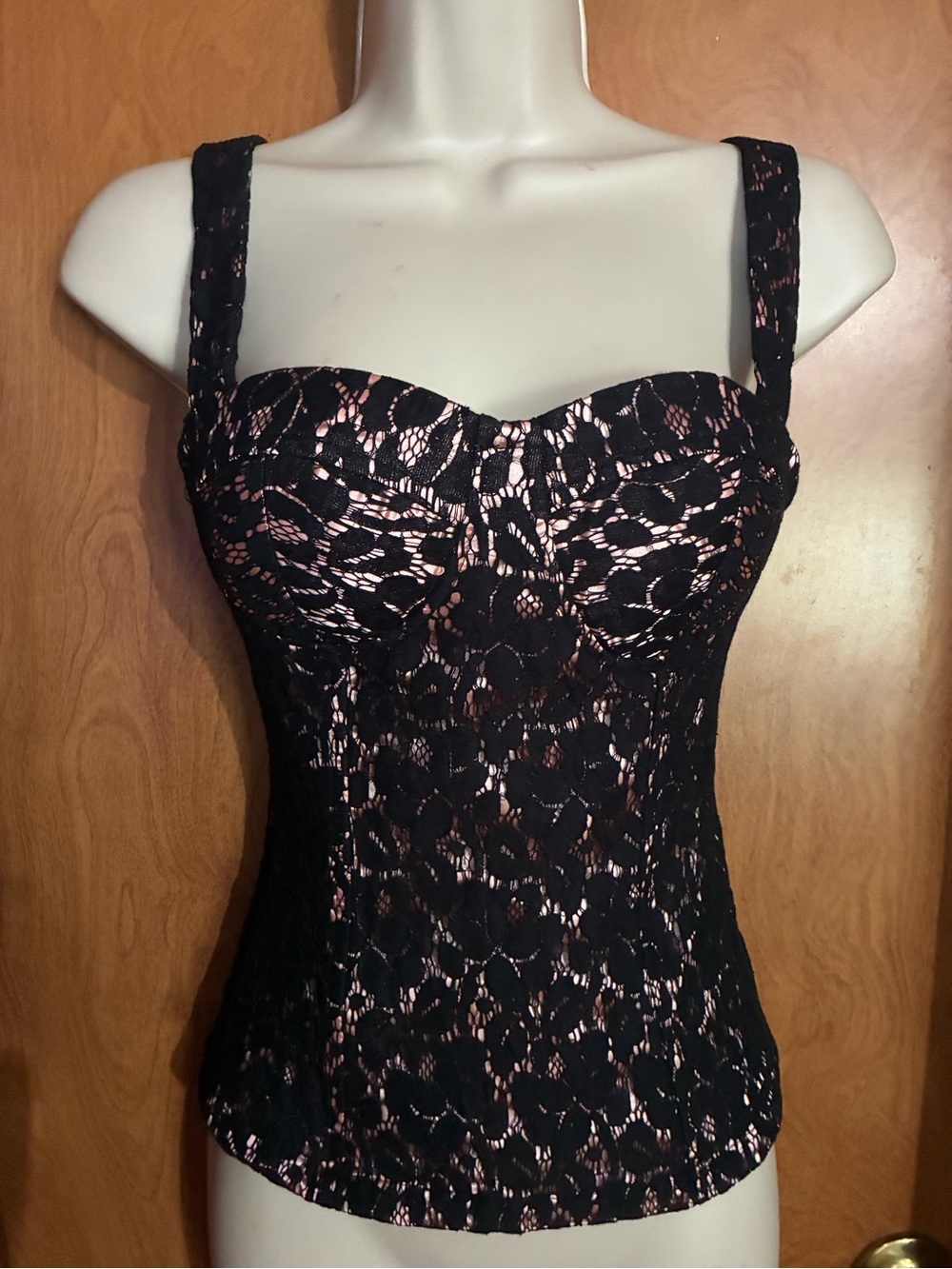 Y2K Charlotte Russe Lace Overlay Bone Bustier Tank with Pink Lining XS